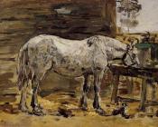 White Horse at the Feeding Trough - 尤金·布丹